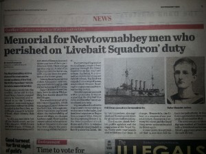 Newtownabbey Times 25 Sept 2014 Livebait Squadron