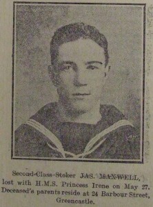Stoker James Maxwell, HMS Princess Irene
