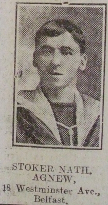Agnew, Nathaniel, Stoker, RN HMS Hawke, 19 Westminster Avenue Belfast, Died, Oct 1914