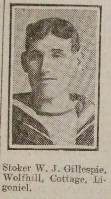 Gillespie, W J, Stoker, RN HMS Hawke, Wolfhill Cottage Ligoniel Belfast, Died, Oct 1914