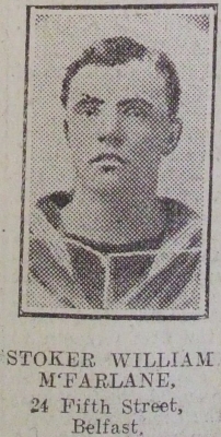 McFarlane, William, Stoker, RN HMS Hawke, 24 Fifth Street Belfast, Died, Oct 1914
