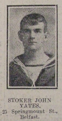 Yates, John, Stoker (1st Class), RN HMS Hawke, 25 Springmount Street Belfast, Died, Oct 1914