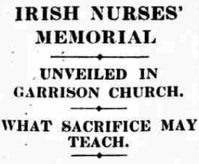 Irish Nurses (QAIMNS) War Memorial (Irish Times, 07-11-1921)