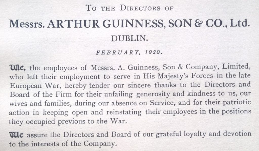 Guinness employees in the Great War